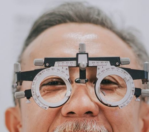 close up of man having his eyes examined