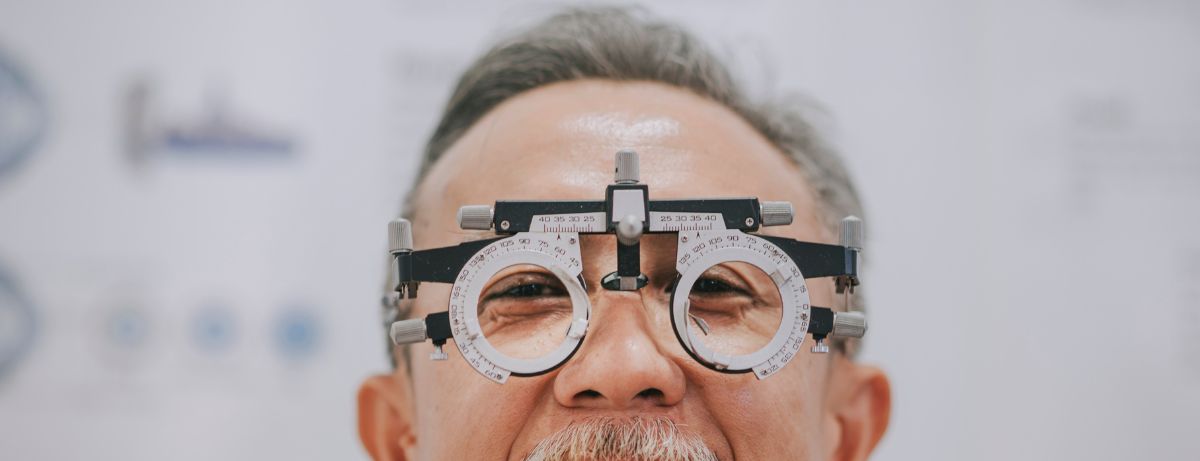 close up of man having his eyes examined