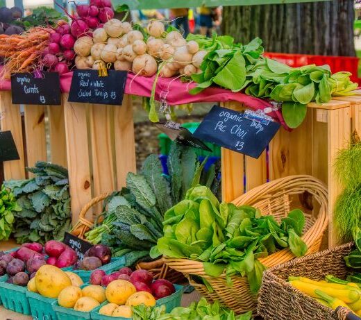 veggies on table at farmers market