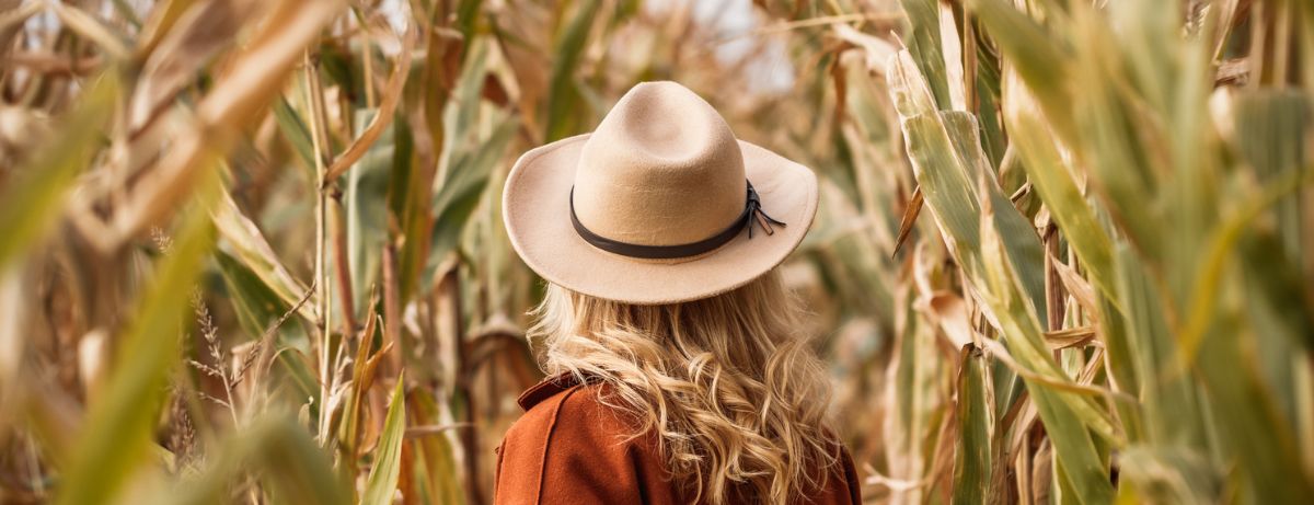 woman walking in corn maze